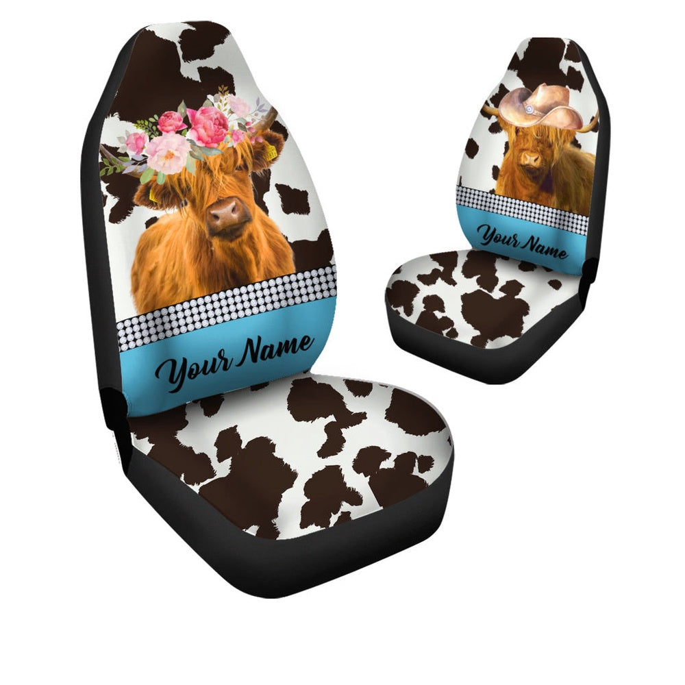 Highland Cattle Pattern Customized Name Dairy Cow Car Seat Cover, Car Seat Cover, Farm Car Seat Cover, Pet Seat Covers