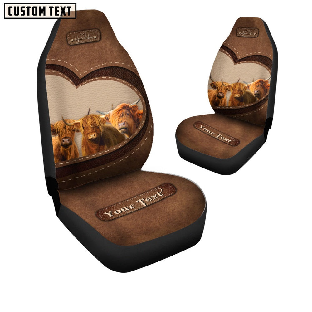 Highland Cattle Pattern Customized Name Heart Car Seat Cover, Car Seat Cover, Farm Car Seat Cover, Pet Seat Covers