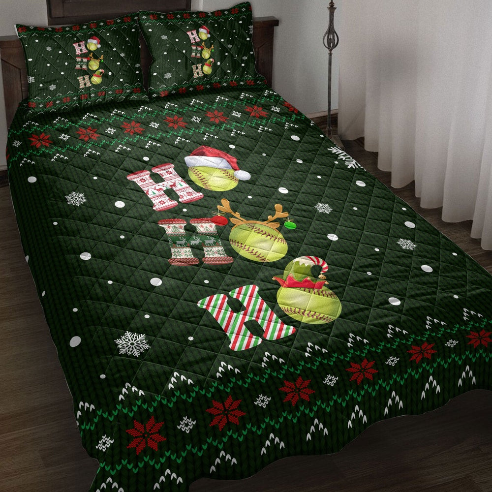Ho Ho Ho Softball Santa Hatmas Snowflake Ugly Bedding Set, Christmas Beddings, Xmas Bedding Sets