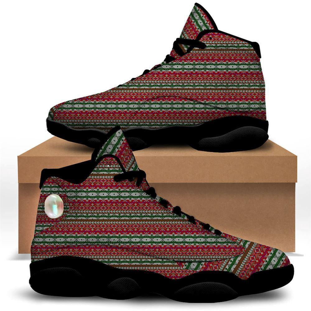 Holiday Knitted Christmas Print Pattern Basketball Shoes, Christmas Basketball Shoes, Christmas Shoes