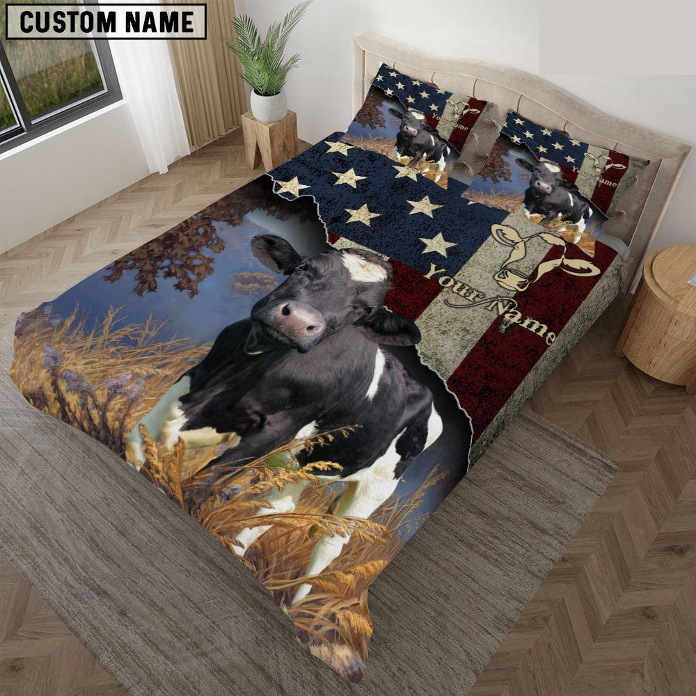 Holstein America Customized Name Bedding Set, Farm Bedding Set, Farmhouse Bedding Set