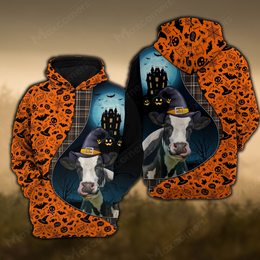Holstein Castle Halloween Pattern 3D Hoodie, Farmer Hoodie, Farm Themed Shirts, Farm Tee Shirts