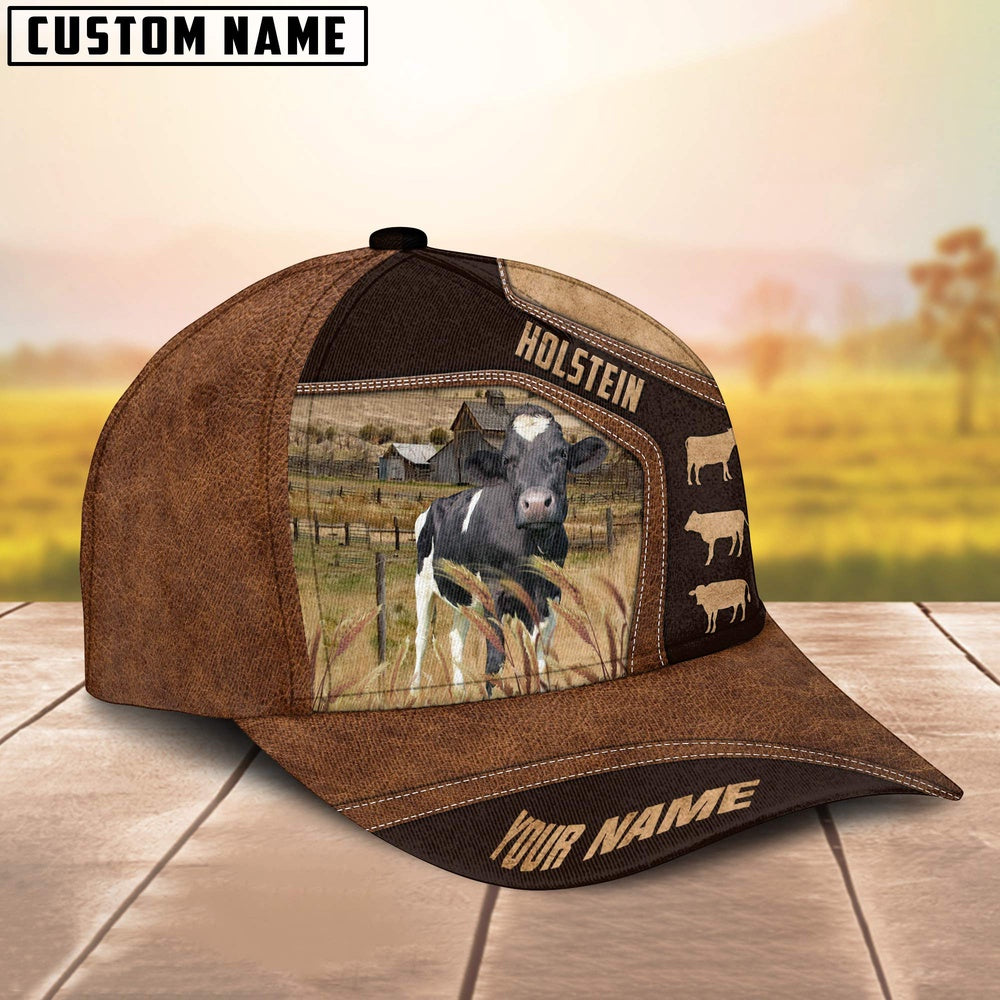 Holstein On Farm Brown Leather Pattern Customized 3D Cap, Farmer Cap, Cap For Farmers, Best Farm Hat, Farm Use Hat