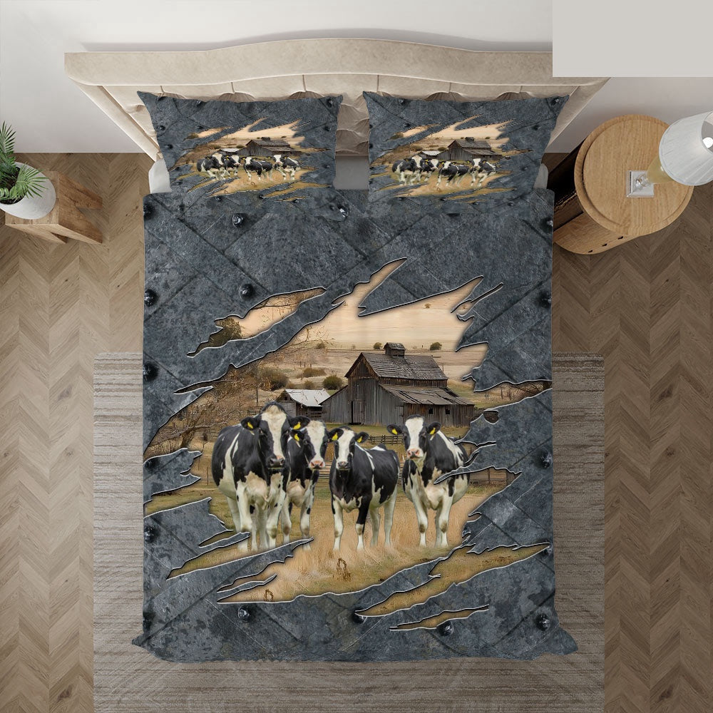Holstein On The Farm Customized Name Bedding Set, Farm Bedding Set, Farmhouse Bedding Set