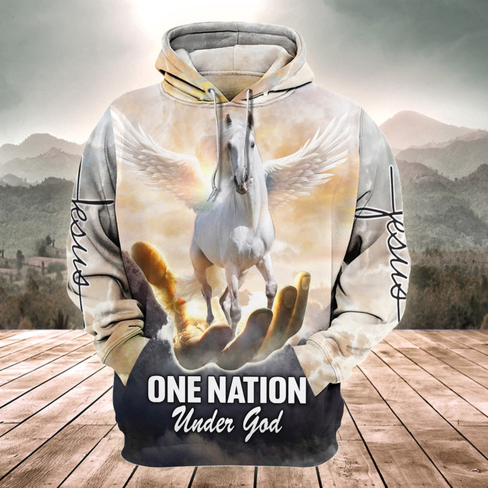 Horse Lovers One Nation Under God 3D Hoodie, Farmer Hoodie, Farm Themed Shirts, Farm Tee Shirts