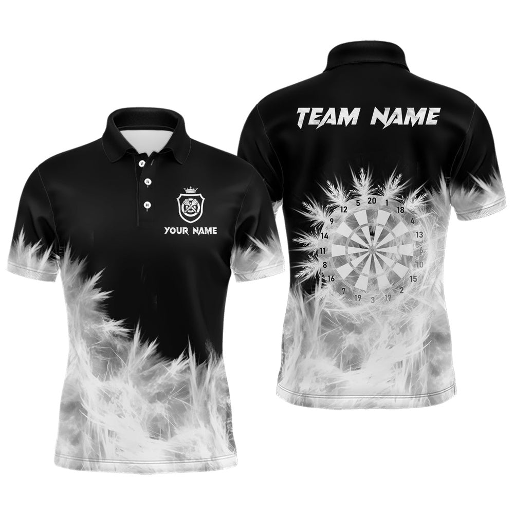 Icy Black White Light Men Darts Polo Shirts Custom Dart Shirts For Team Dart Polo, Darts Team Polo Shirt