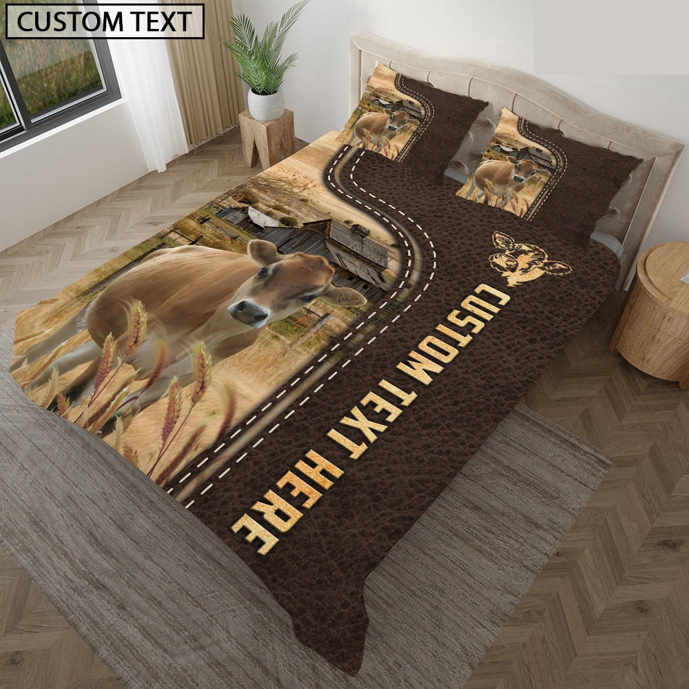 Jersey Custom Text Leather Pattern Bedding Set, Farm Bedding Set, Farmhouse Bedding Set