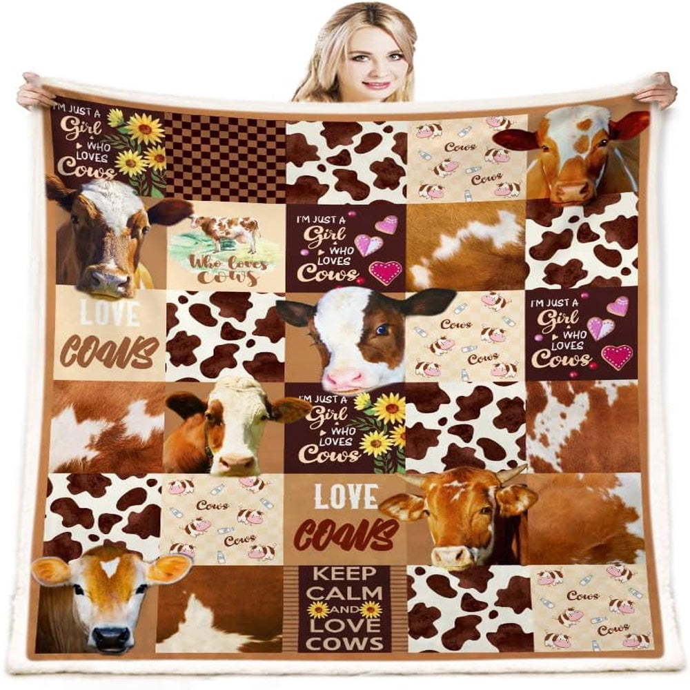 Just A Girl Who Love Cows Brown Pattern Blanket, Farm Blanket, Farm Animal Blanket