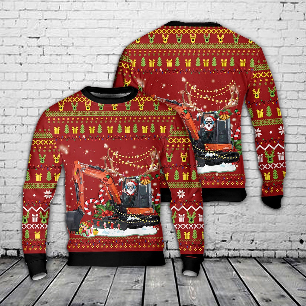 Kubota Excavator Christmas Sweater, Christmas Ugly Sweater, Sweater Xmas, Ugly Sweater