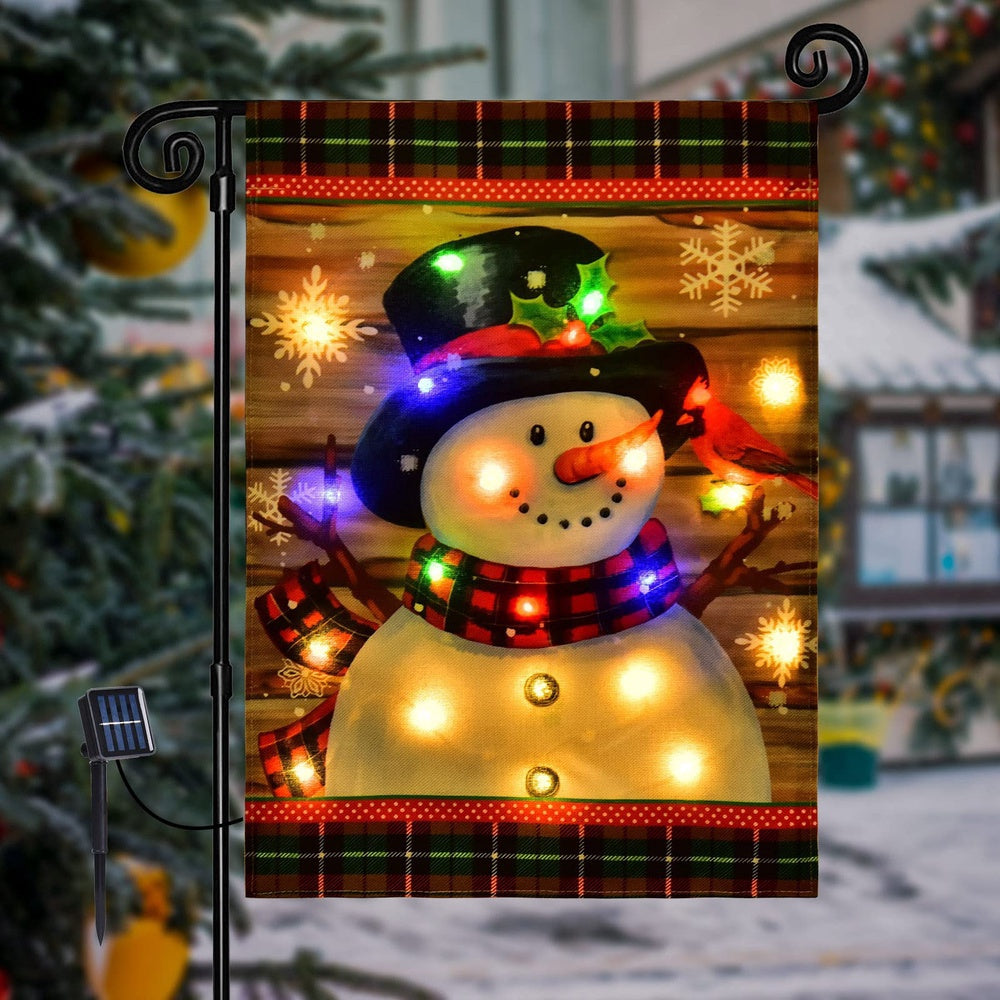 LED Lighted Snowman Plaid Christmas Garden FlagXmas, Garden Flags, Outdoor Xmas Flags, Christmas Outdoor Decor
