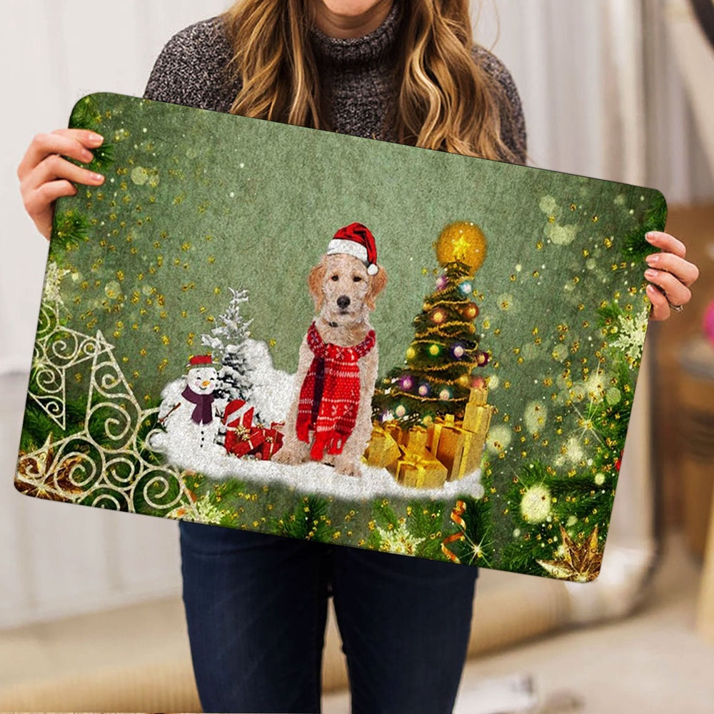 Labradoodle Welcome Doormat, Labradoodle Dog Merry Christmas Snow Christmas Tree Xmas Holiday Welcome Doormat, Pets Home Decor Door Mat