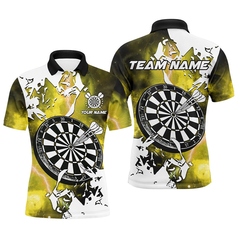 Lightning Grunge Dartboard Custom 3D Printed Darts Shirts For Men, Darts Team Polo Yellow, Darts Team Polo Shirt