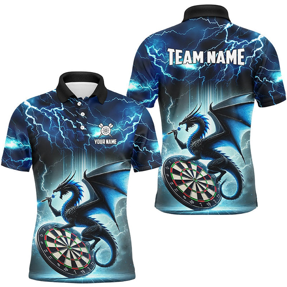 Lightning Thunder Dragon Custom Blue Darts Polo Shirts For Men, Darts Team League Polo, Darts Team Polo Shirt
