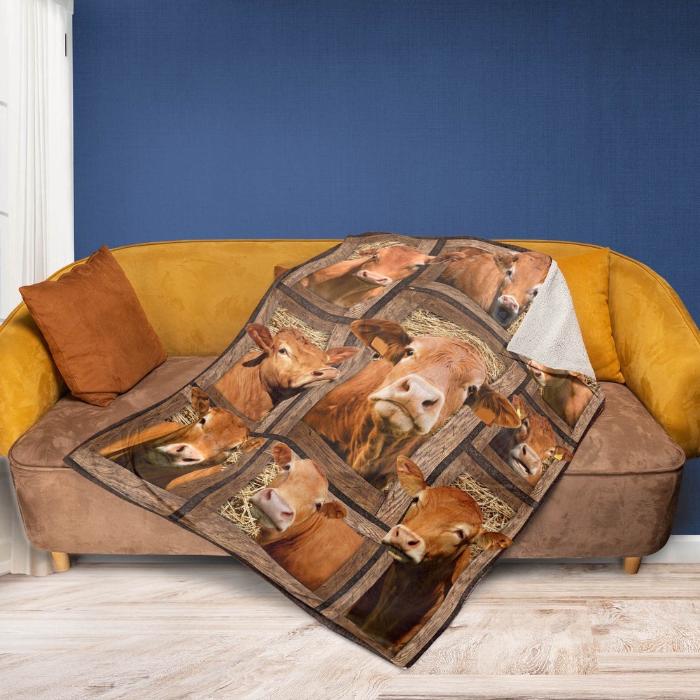 Limousin In Farm All Printed 3D Blanket, Farm Blanket, Farm Animal Blanket
