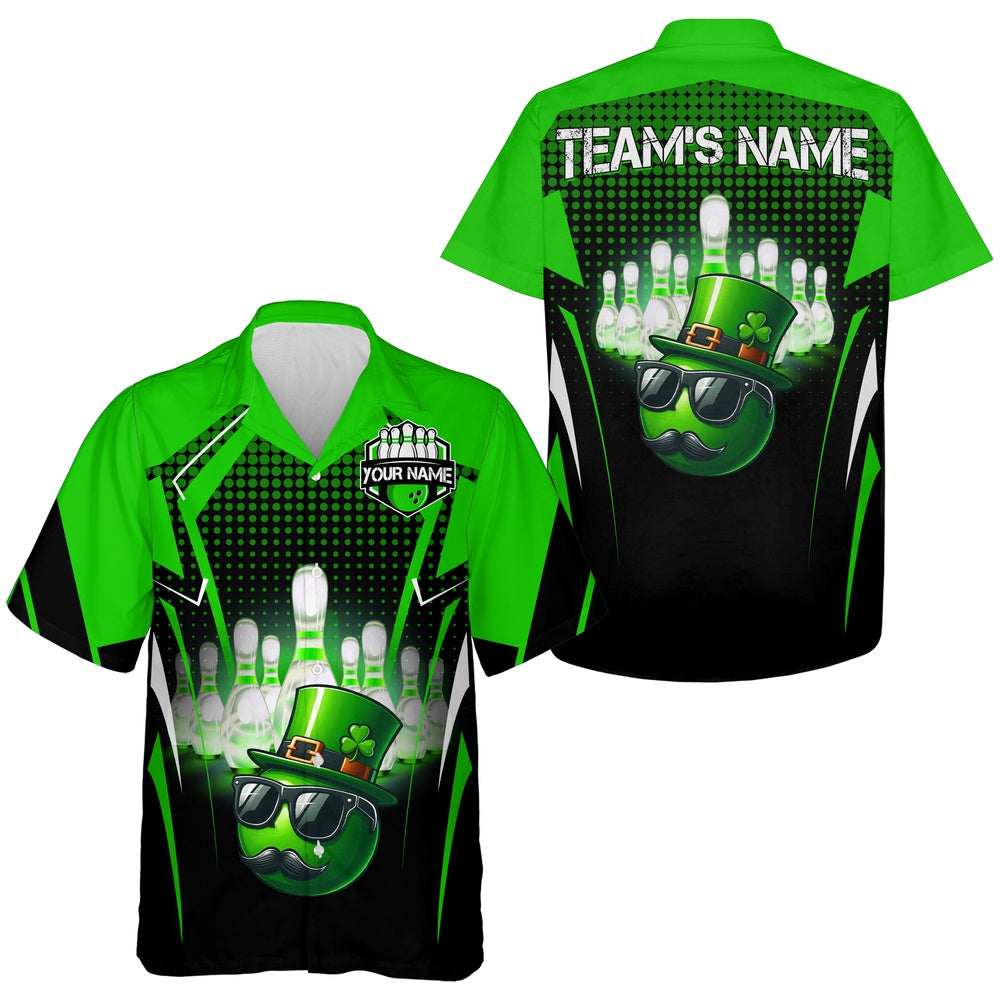 Lucky Bowling Shirt For Men & Women, Custom Greenhawaii Team Shirt St. Patrick Day Bowling Shirt, Bowling Team Hawaiian