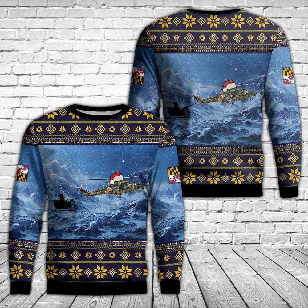 Maryland State Police AW139 Helicopter Christmas Sweater, Christmas Ugly Sweater, Sweater Xmas, Ugly Sweater