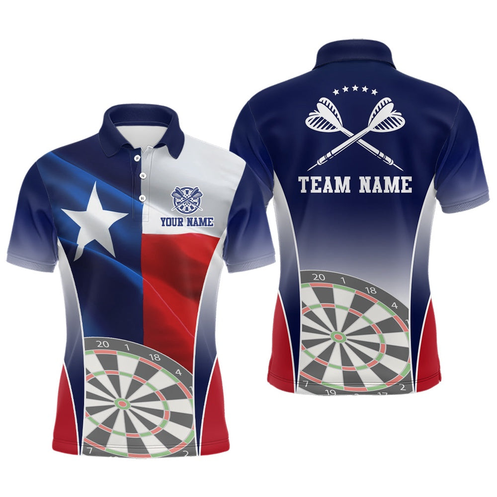 Mens 3D Texas Flag Patriotic Darts Polo Shirts Personalized Dart Polo For Men, Darts Team Polo Shirt