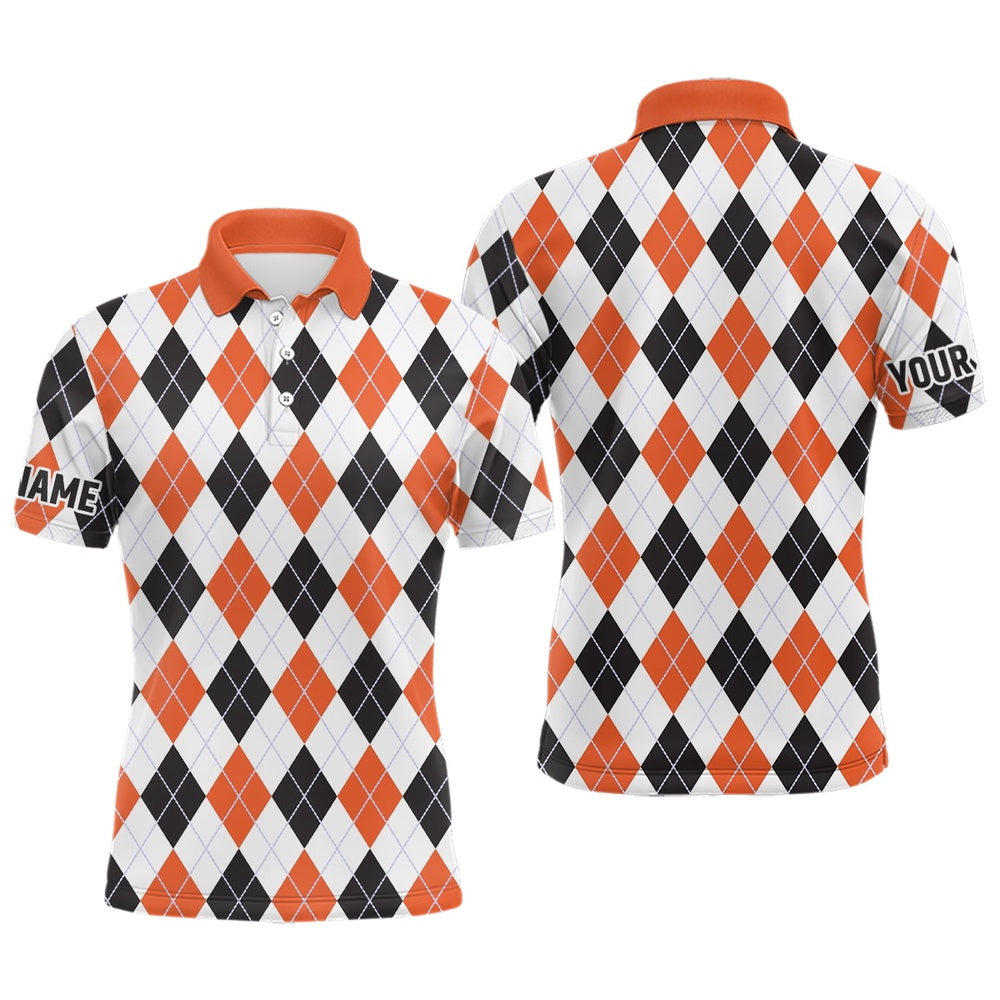 Mens Golf Polo Shirts Custom Argyle Plaid Halloween Pattern Golf Attire, Unique Golf Gifts, Golf Polo Shirts