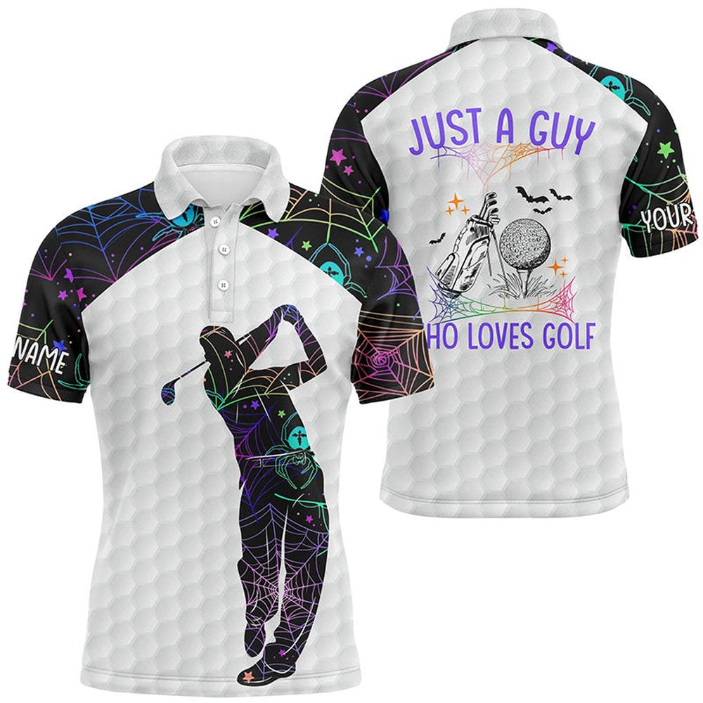 Mens Halloween Golf Shirts, Multicolor Spider Web Golf Shirts, Best Halloween Golf Gifts, Golf Polo Shirts