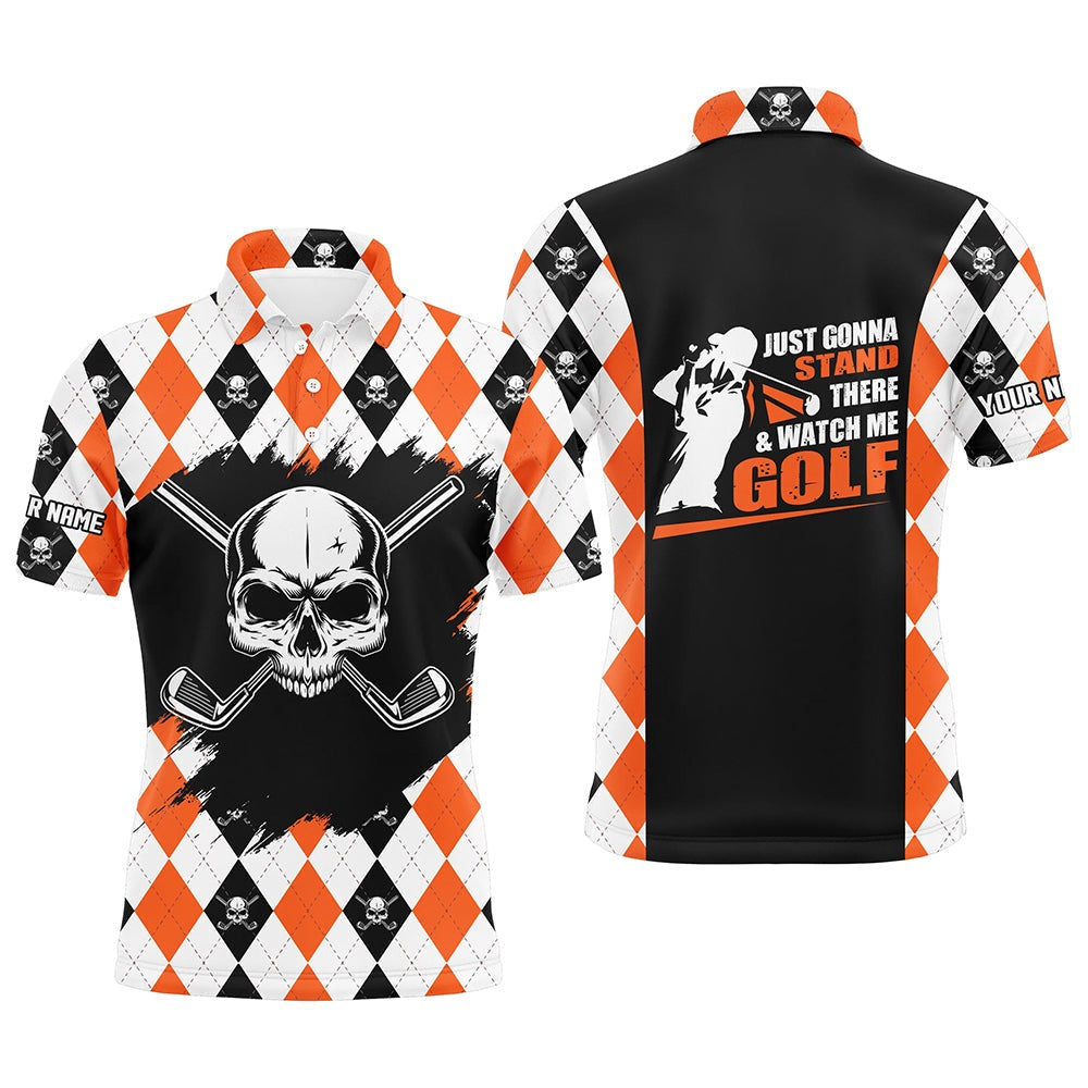 Mens Skull Golf Shirt Custom Golf Shirt With Skulls, Argyle Golf Shirts, Halloween Golf Gifts, Golf Polo Shirts