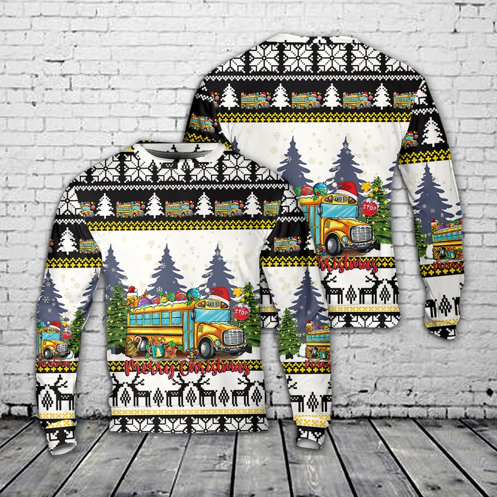Merry Christmas School Bus Sweater, Christmas Ugly Sweater, Sweater Xmas, Ugly Sweater