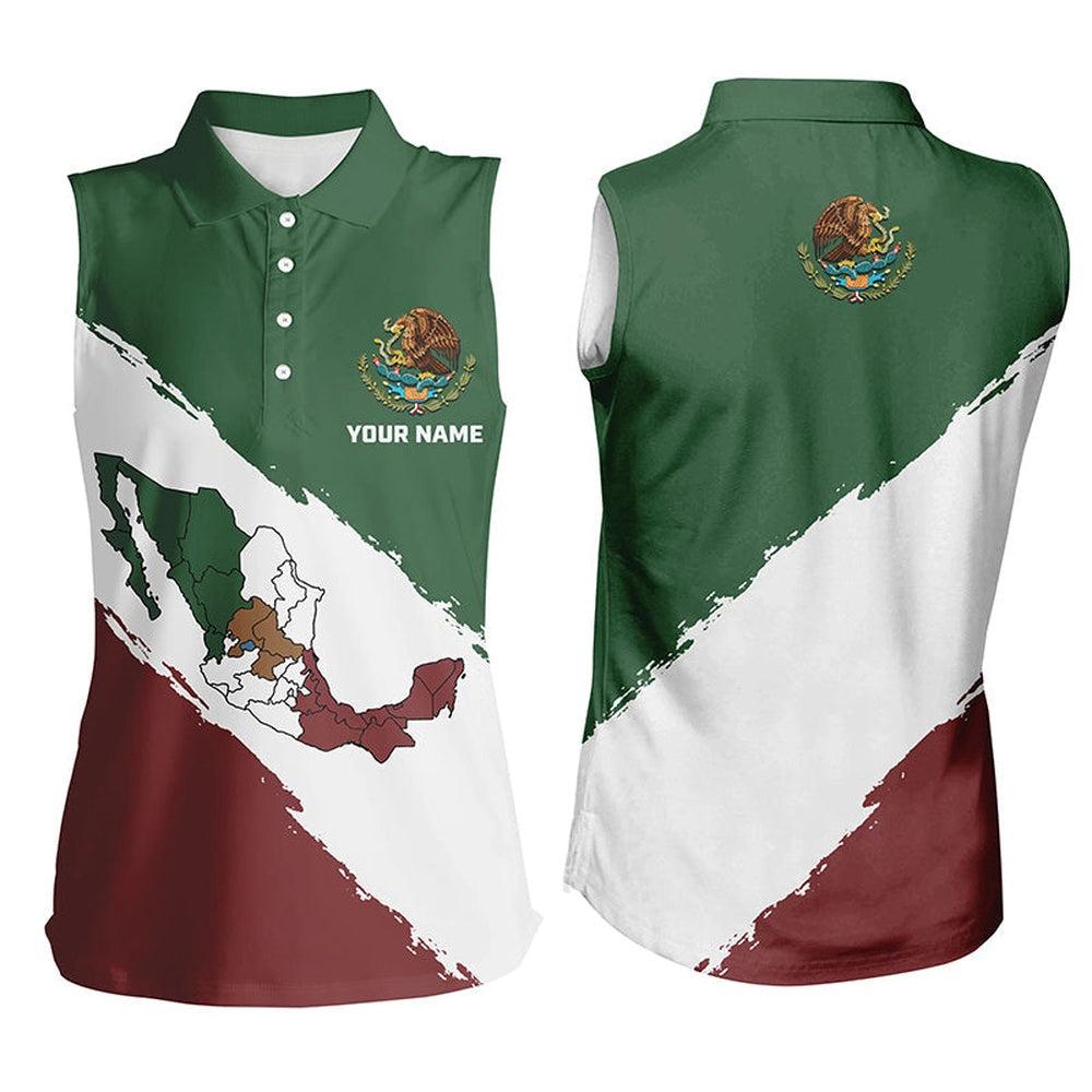 Mexico Map Sleeveless Golf Polo Shirts Patriotic Mexican Flag Golf Shirts Best Golf Gifts, Women Golf Shirts