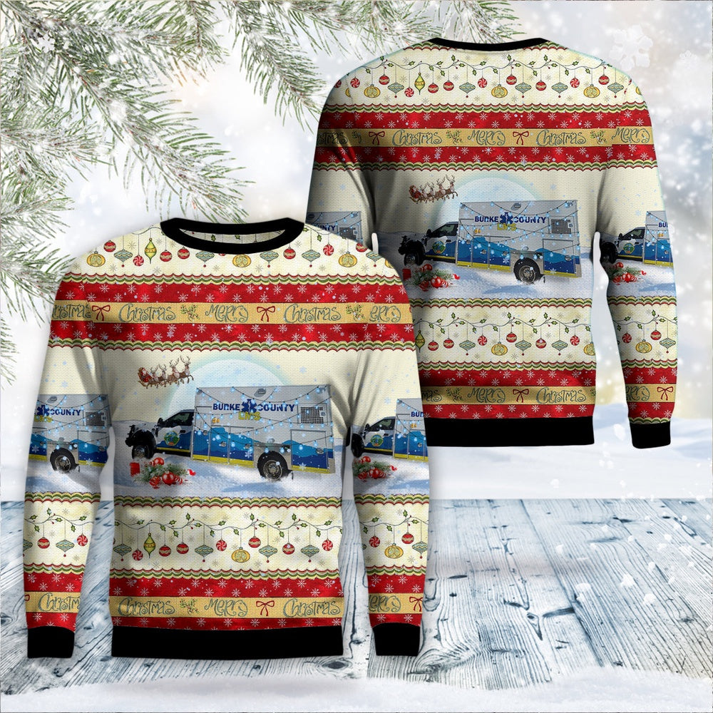 Morganton, North Carolina, Burke County EMS Christmas AOP Ugly Sweater, Christmas Ugly Sweater, Sweater Xmas, Ugly Sweater