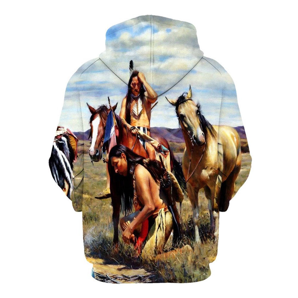 Native American Aborigines And Horse All Over Print Hoodie, Native American Hoodie, 3D Native American Hoodie