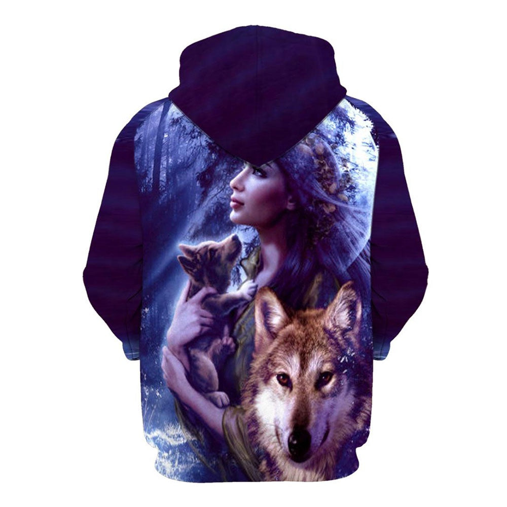 Native American Purple Girl Wolf All Over Print Hoodie, Native American Hoodie, 3D Native American Hoodie