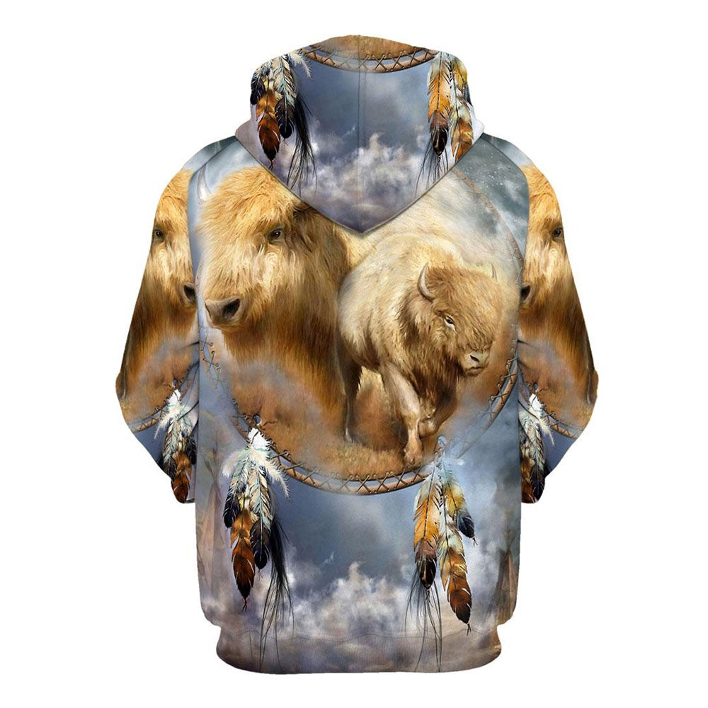 Native American Spirit White Buffalo All Over Print Hoodie, Native American Hoodie, 3D Native American Hoodie