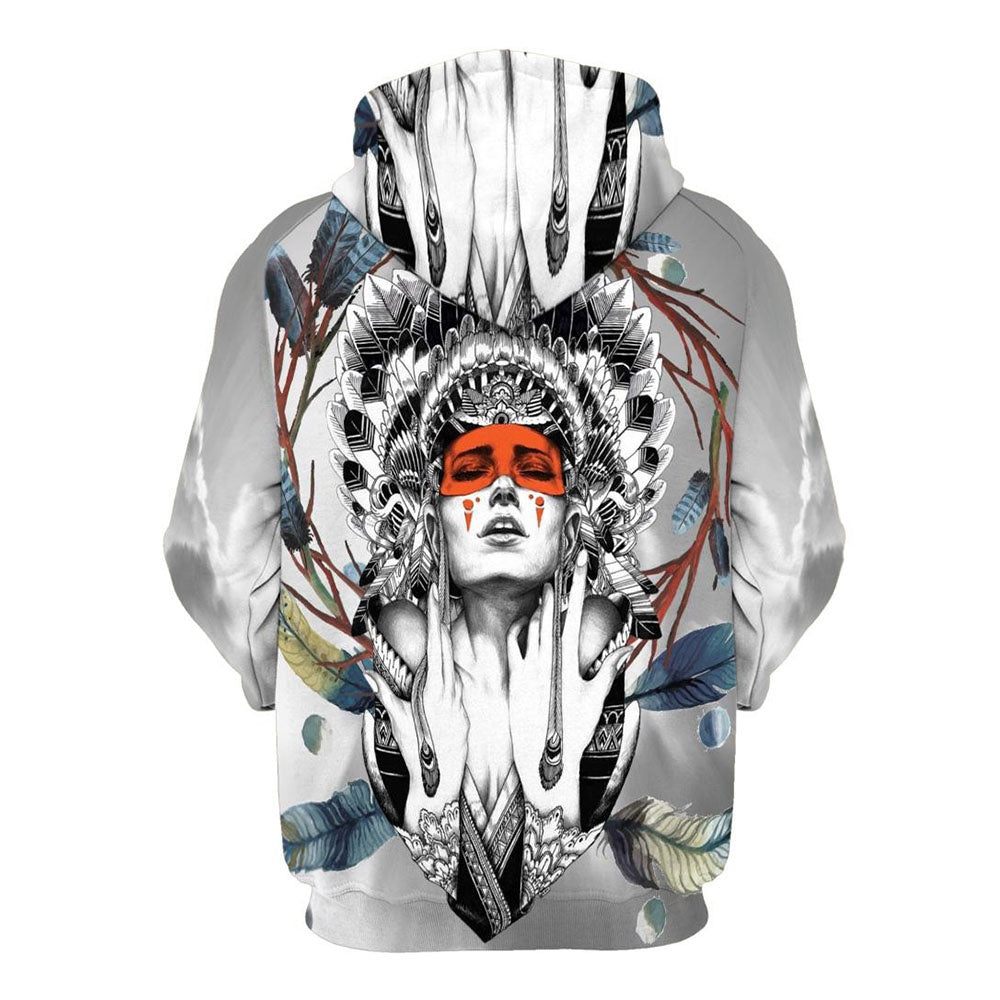 Native American White Indian All Over Print Hoodie, Native American Hoodie, 3D Native American Hoodie