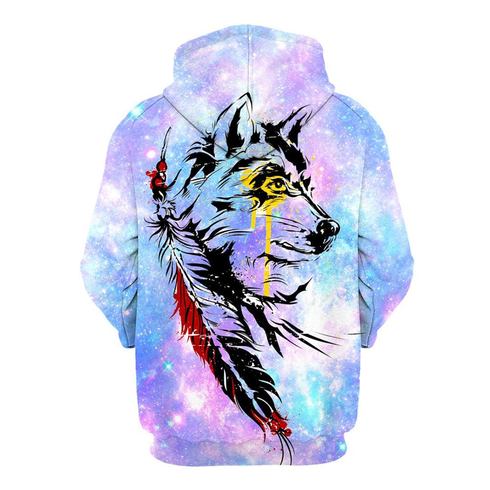 Native American Yellow Eyes Wolf All Over Print Hoodie, Native American Hoodie, 3D Native American Hoodie
