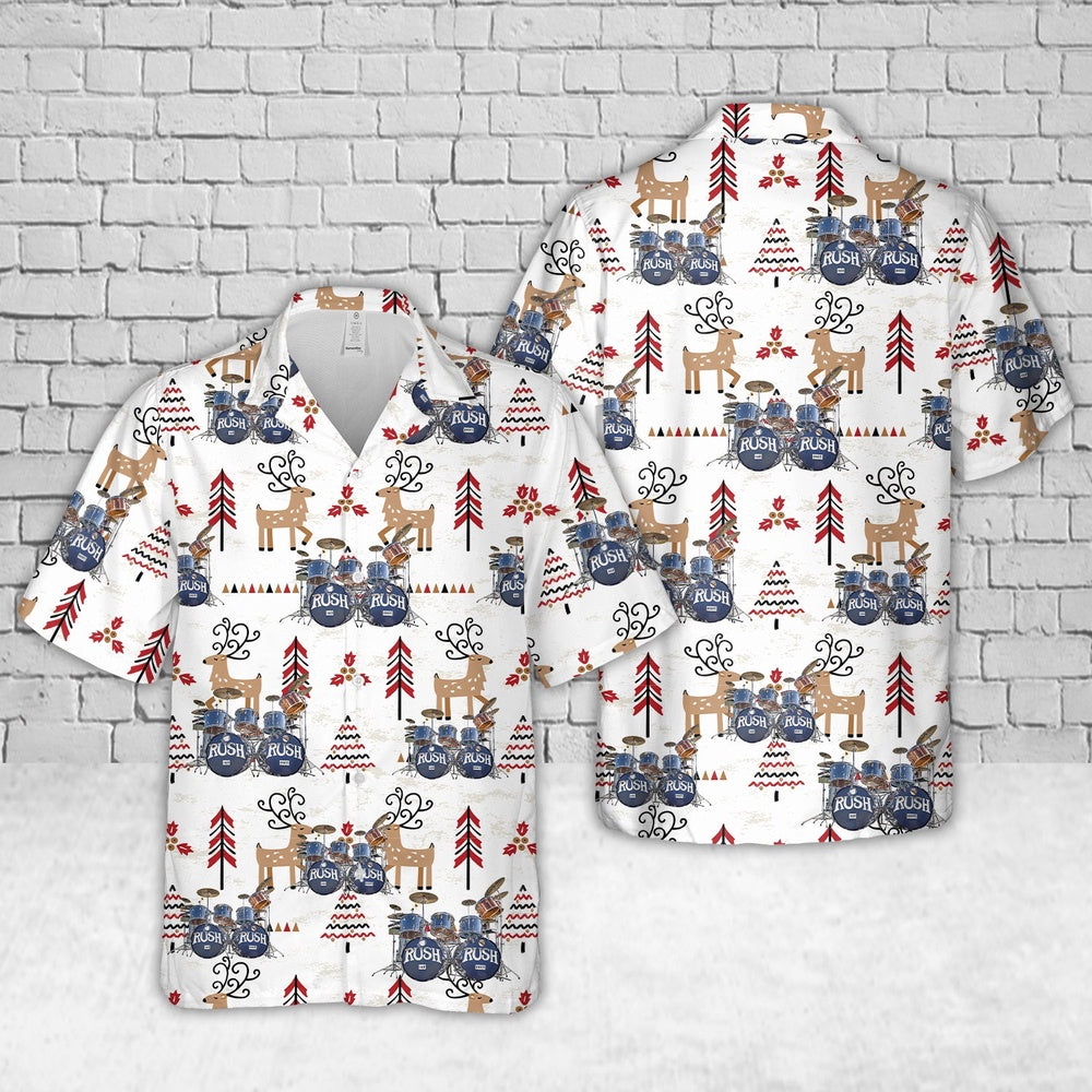 Neil Pearts Original RUSH Drum Set Christmas Hawaiian Shirt, Xmas Hawaiian Shirts, Christmas Aloha Shirts