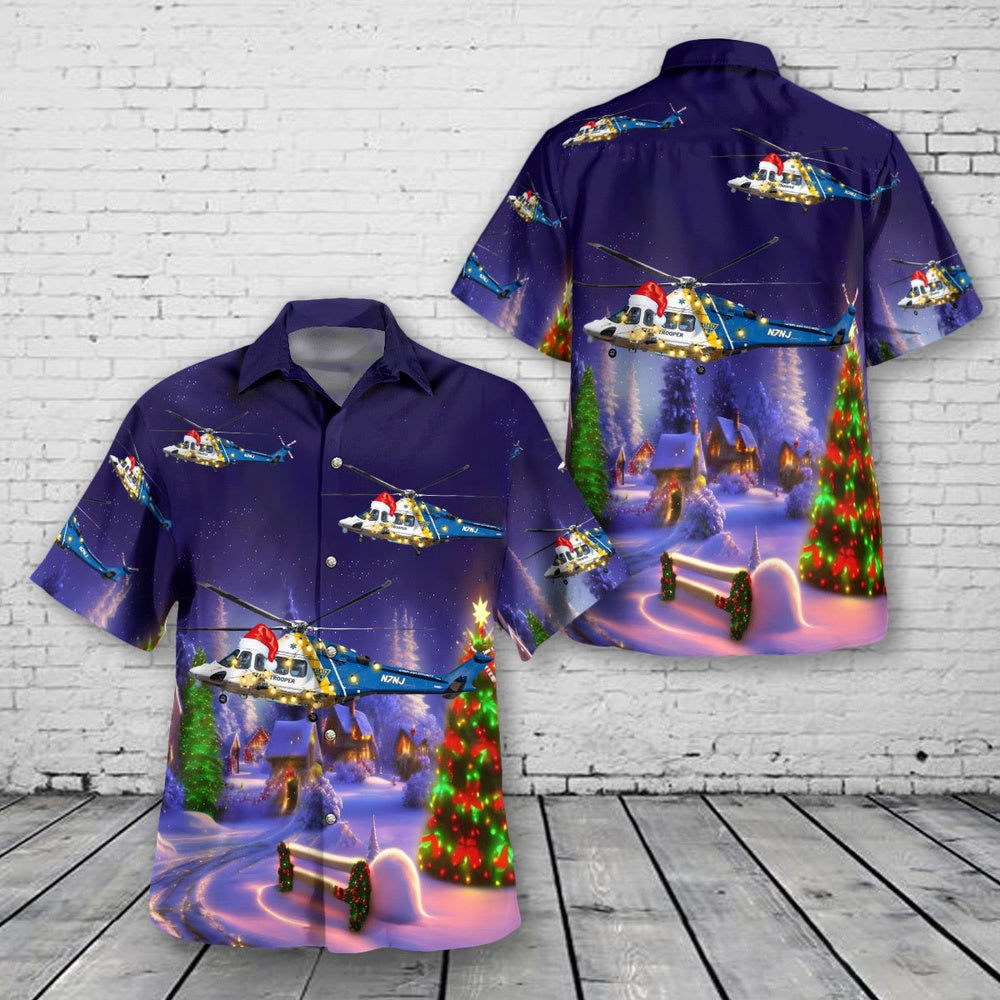 New Jersey State Police AgustaWestland AW139 N7NJ Christmas Hawaiian Shirt, Xmas Hawaiian Shirts, Christmas Aloha Shirts