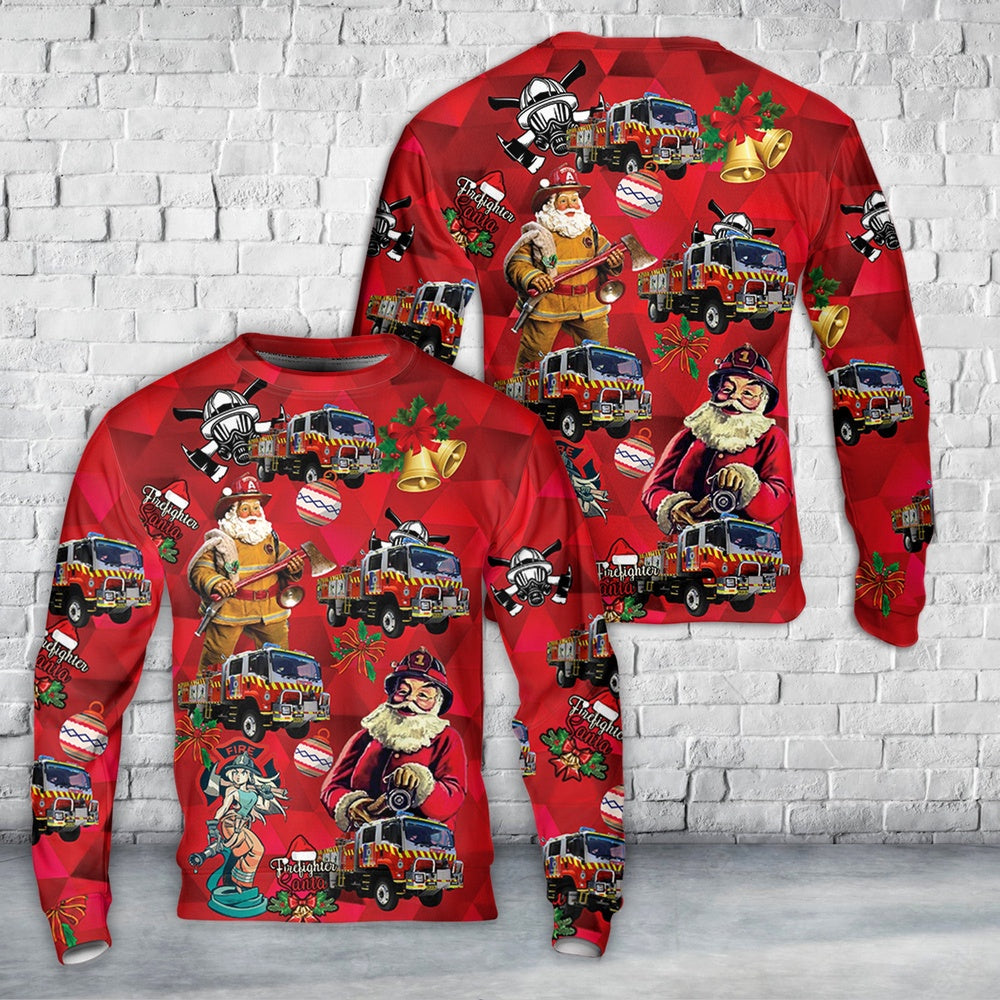 New South Wales RFS Fire Truck Christmas AOP Sweater, Christmas Ugly Sweater, Sweater Xmas, Ugly Sweater
