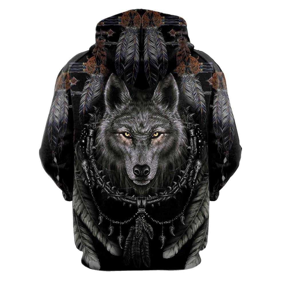 Night Wolf Native American 3D Over Printed Hoodie, Native American Hoodie, 3D Native American Hoodie