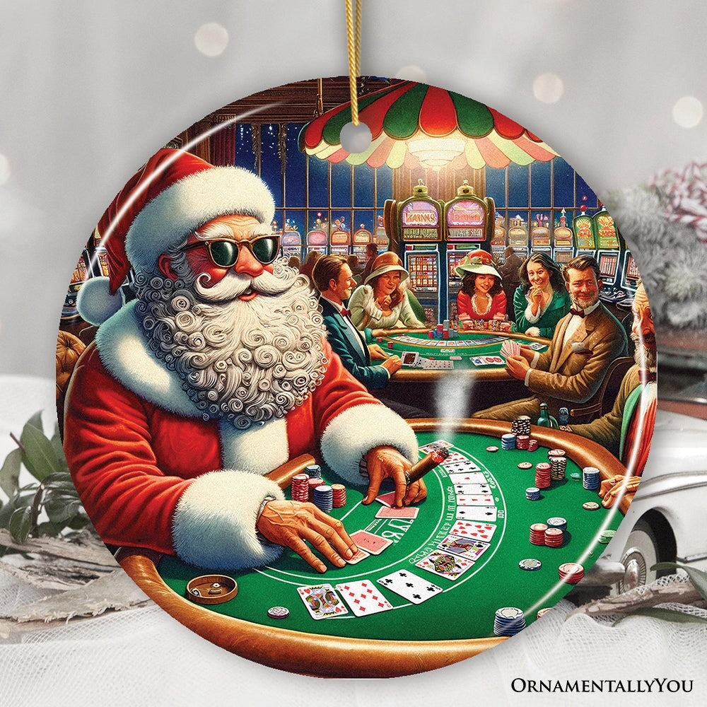 North Pole Poker Night Santa Claus at the Casino Christmas Ornament, High Roller Holiday Decor, Christmas Ornament