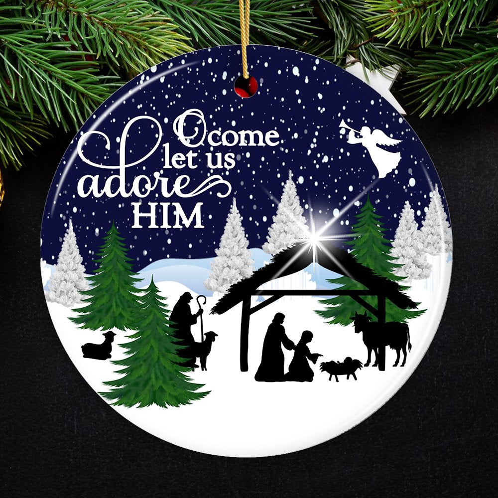 O Come Let us Adore Him Nativity Birth of Christ Christmas Ornament, Christmas Ornament