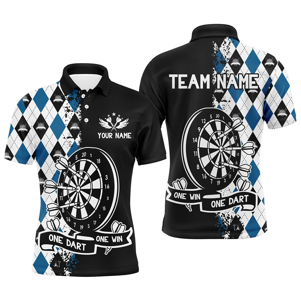 One Dart One Win Custom Argyle Darts Shirts For Men, Funny Darts Team Shirts Best Dart Polo, Darts Team Polo Shirt