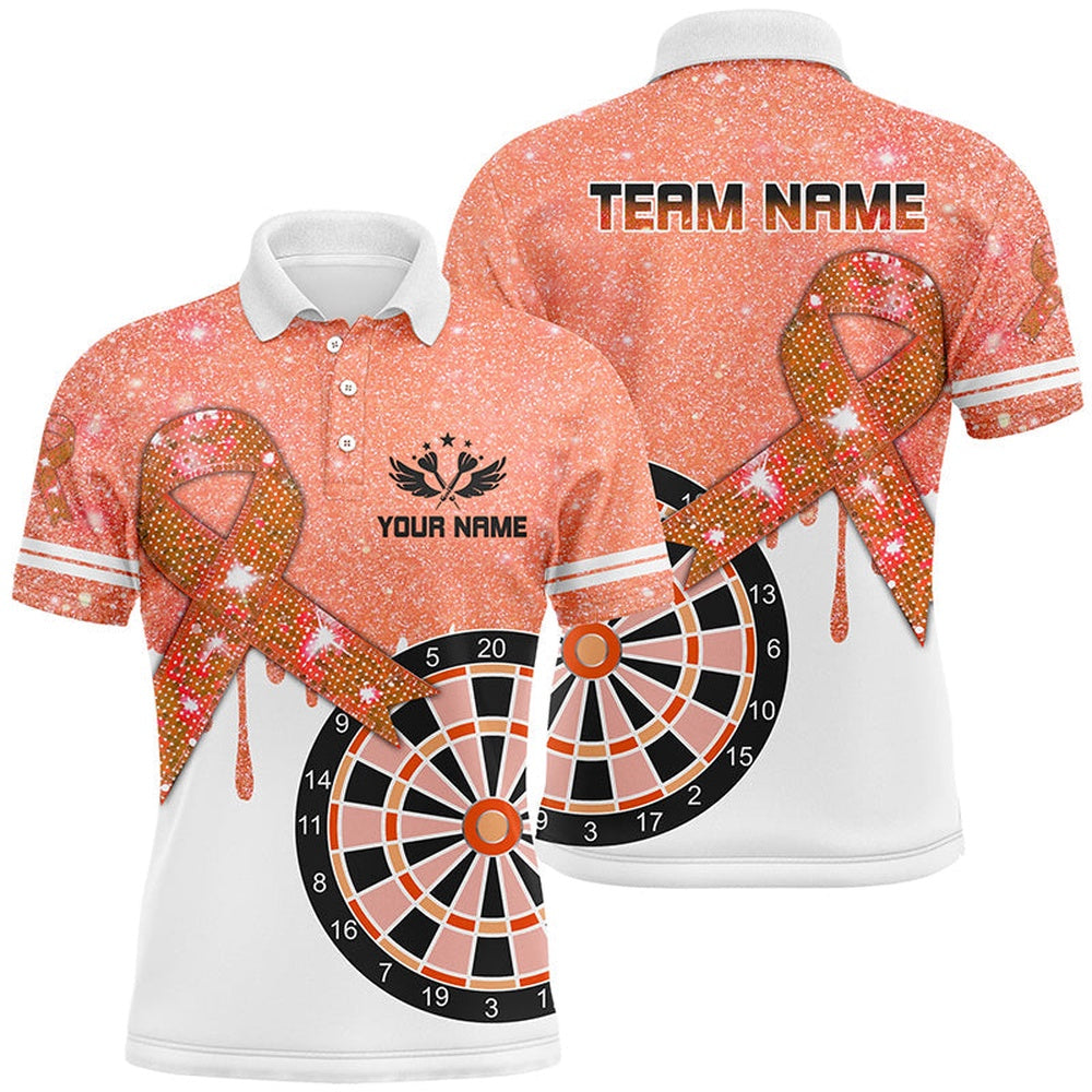 Orange Glitter Ribbon Dartboard Breast Cancer Awareness Darts Shirts For Men Custom Darts Polo, Darts Team Polo Shirt