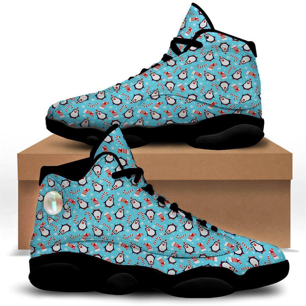 Penguin Christmas Santa Print Pattern Basketball Shoes, Christmas Basketball Shoes, Christmas Shoes