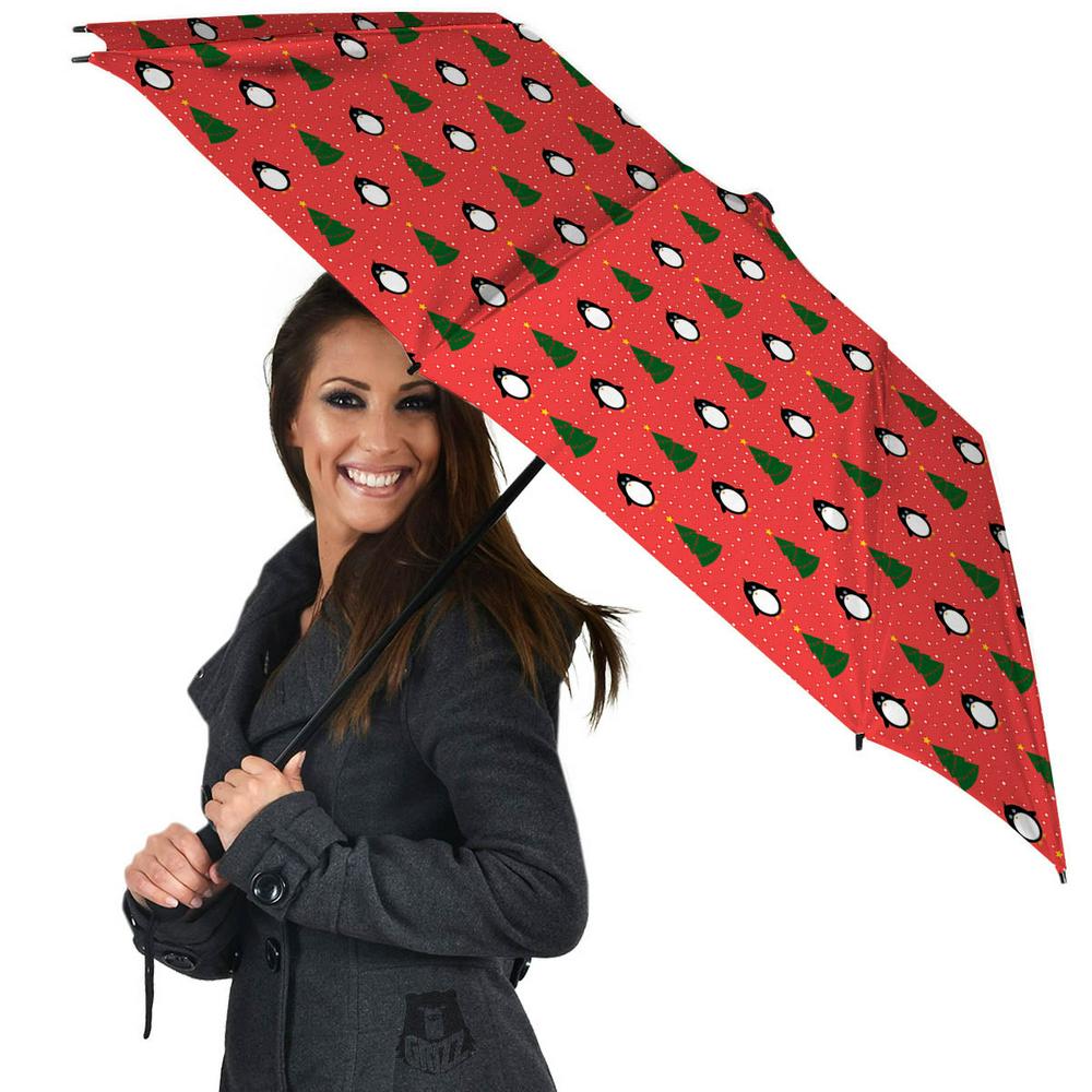 Penguin Christmas Snowy Print Pattern Umbrella, Christmas Umbrella, Xmas Umbrella