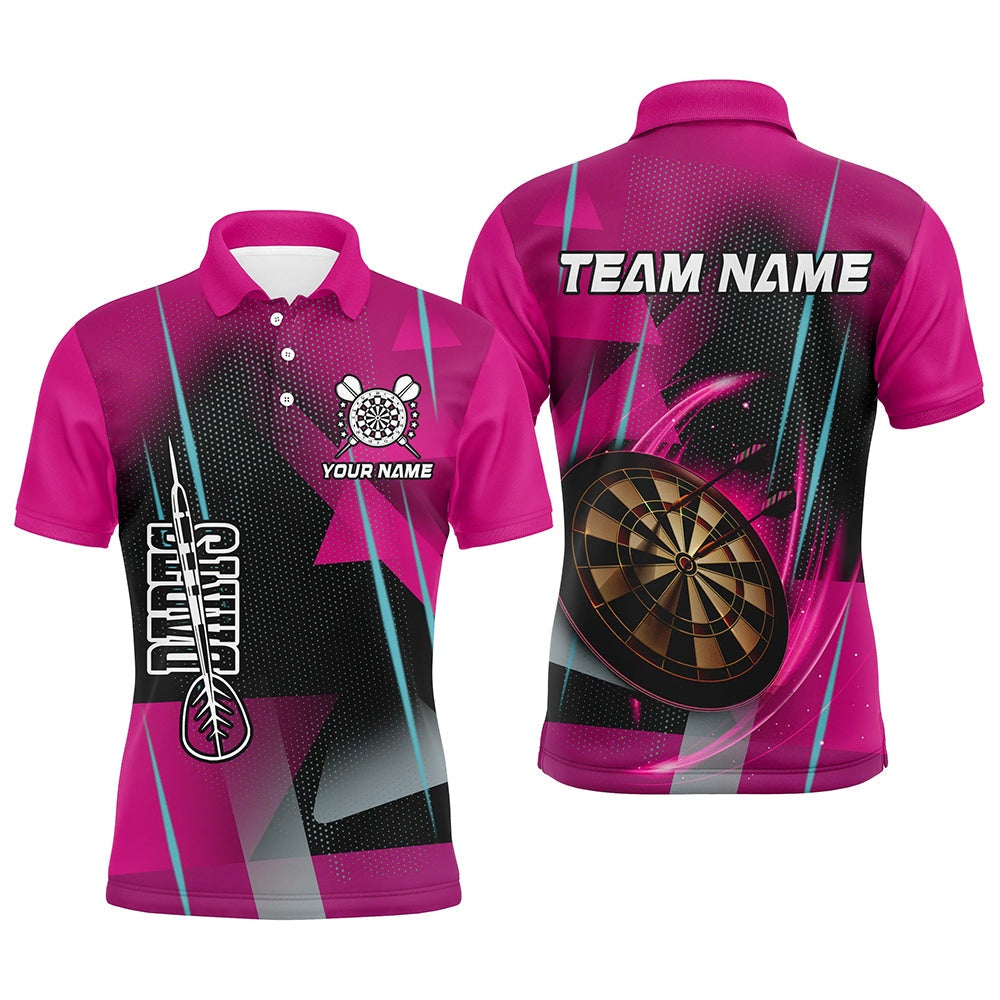 Personalized 3D All Over Print Darts Men Polo Shirts Custom Pink Darts Team Polo, Darts Team Polo Shirt
