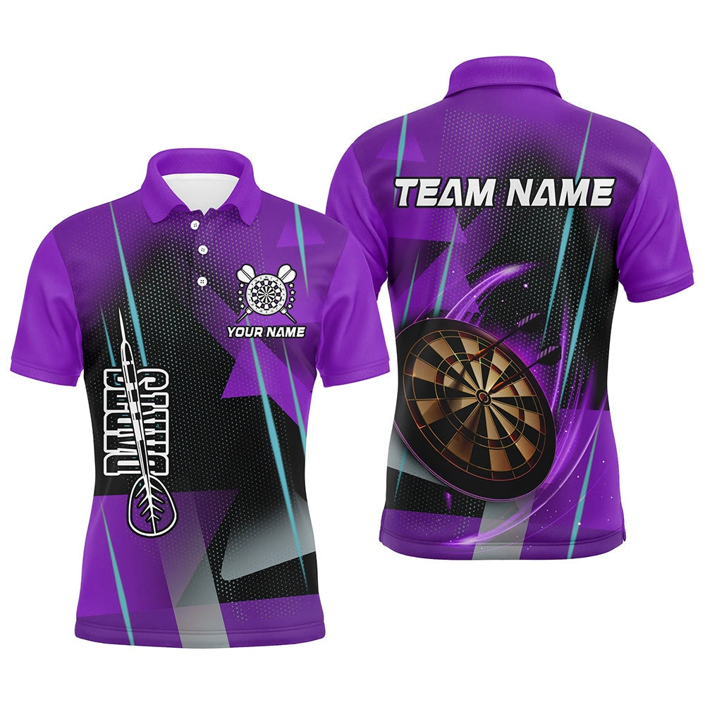 Personalized 3D All Over Print Darts Men Polo Shirts Custom Purple Darts Team Polo, Darts Team Polo Shirt