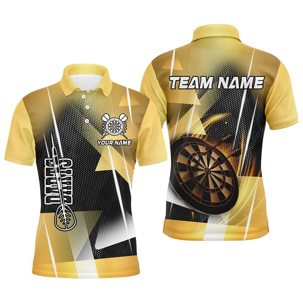 Personalized 3D All Over Print Darts Men Polo Shirts Custom Yellow Darts Team Polo, Darts Team Polo Shirt