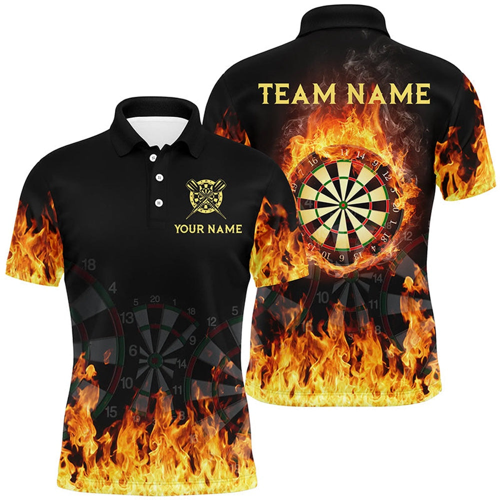 Personalized 3D Fire Flame Darts Polo Shirt Custom Cool Darts Team Polo For Men, Darts Team Polo Shirt