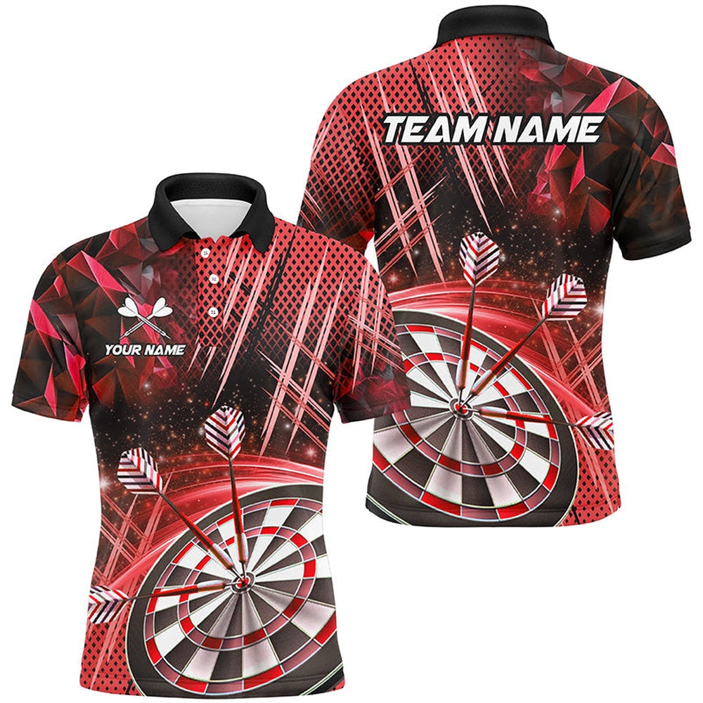 Personalized 3D Glitter Men Darts Shirts Custom Team Name Dart League Shirts Dart Polo Red, Darts Team Polo Shirt