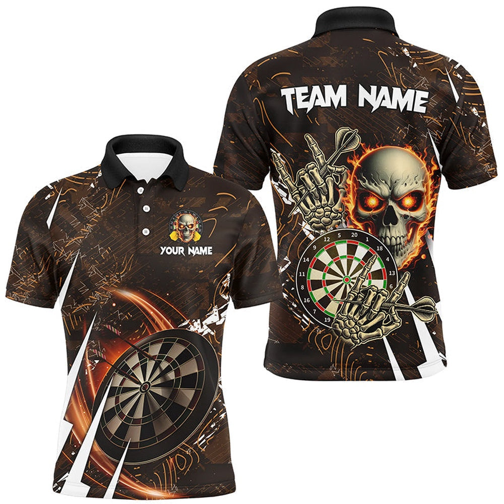 Personalized 3D Skull Darts Polo Shirts For Men Custom Cool Darts League Team Polo, Darts Team Polo Shirt