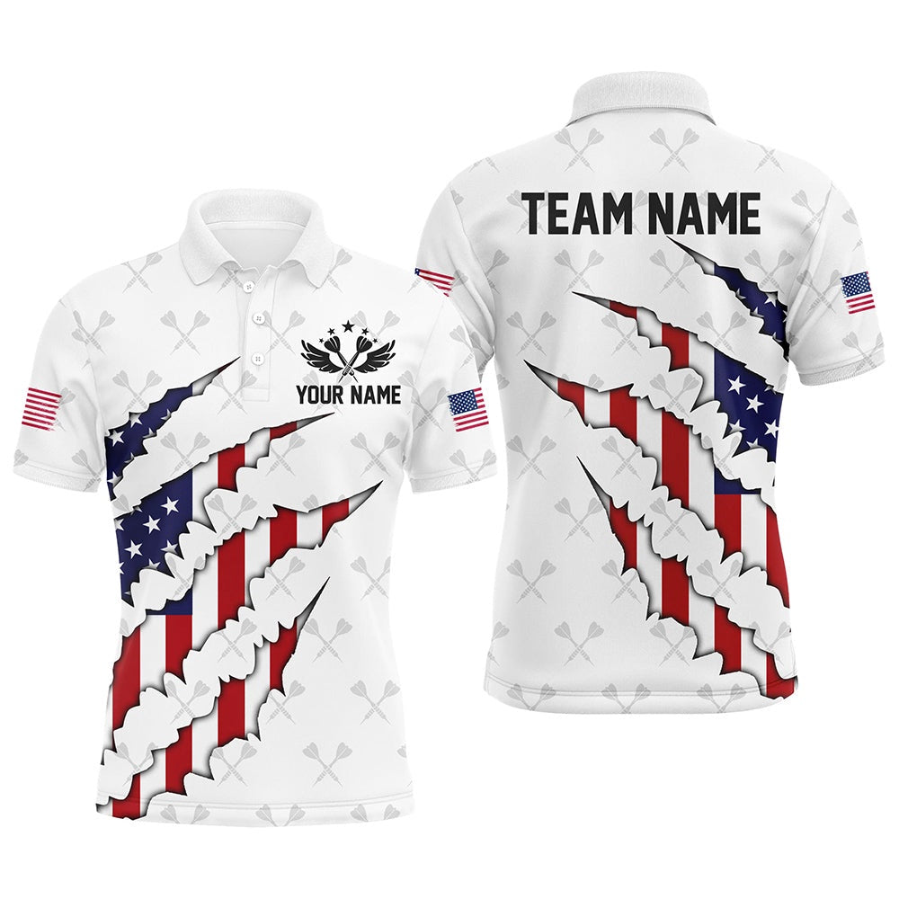 Personalized American Flag Darts Pattern Polo Shirts For Men, Patriotic Darts Polo, Darts Team Polo Shirt