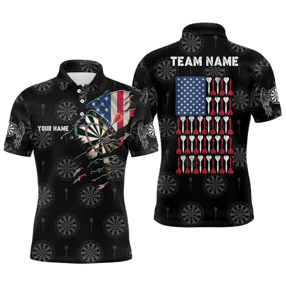 Personalized American Flag Men Darts Polo Shirt Patriotic Darts Team Polo For Men, Darts Team Polo Shirt